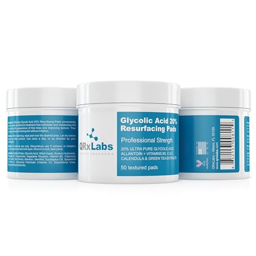 QRxLabs Glycolic Acid 10% Wrinkle Control Pads for Face & Body - 10% Glycolic Acid, Allantoin, Vitamins B5, C & E, Calendula & Green Tea Extract - Face Pads for Smooth Skin - Prevents Wrinkles & Lines