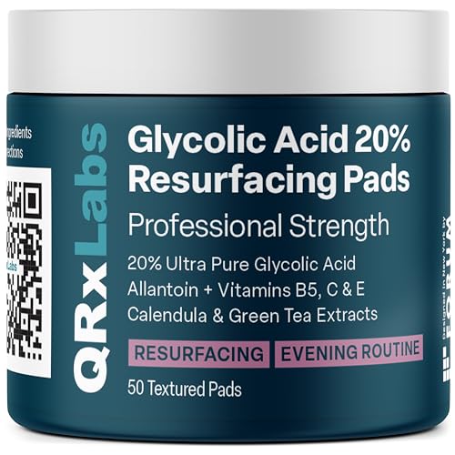 QRxLabs Glycolic Acid 10% Wrinkle Control Pads for Face & Body - 10% Glycolic Acid, Allantoin, Vitamins B5, C & E, Calendula & Green Tea Extract - Face Pads for Smooth Skin - Prevents Wrinkles & Lines