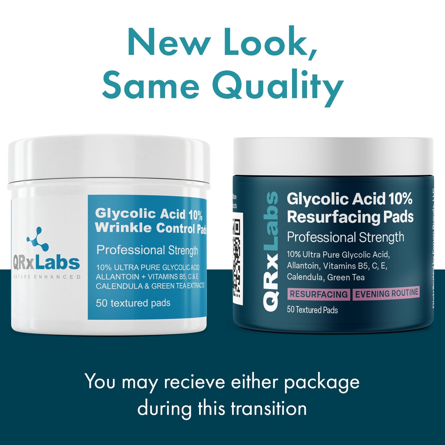 QRxLabs Glycolic Acid 10% Wrinkle Control Pads for Face & Body - 10% Glycolic Acid, Allantoin, Vitamins B5, C & E, Calendula & Green Tea Extract - Face Pads for Smooth Skin - Prevents Wrinkles & Lines